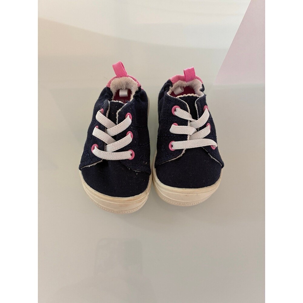 Wonder Nation Toddler Girls Navy & Pink Canvas Sneakers – Size 3